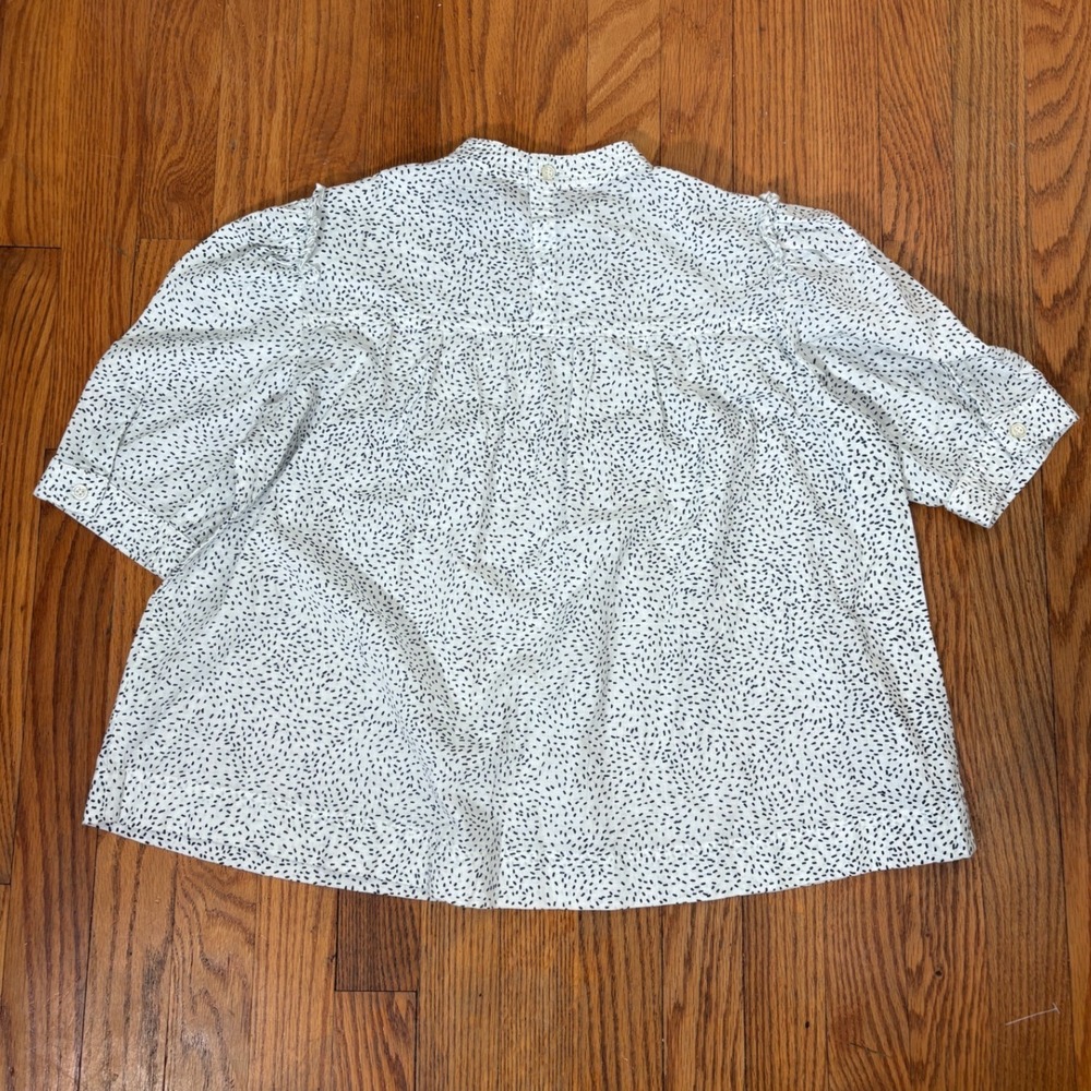 Citizens of Humanity Dorothy Shirt White Navy Speckle Puff Sleeve Blouse S NWOT